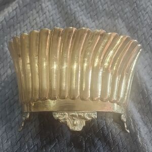 Vintage Brass Scalloped Footed Cache Pot Or Planter